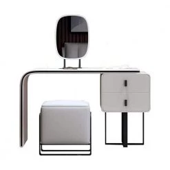 Modern Extendable Jewelry Armoire PU Leather Makeup Vanity Set with Side Cabinet, Mirror and Stool 47 x 19 x 29 in. by Magic Home