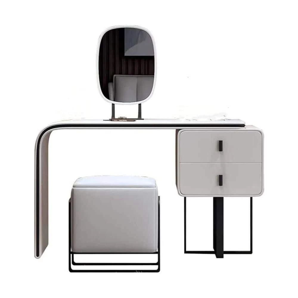 Modern Extendable Jewelry Armoire PU Leather Makeup Vanity Set with Side Cabinet, Mirror and Stool 47 x 19 x 29 in. by Magic Home 3 Modern Extendable Jewelry Armoire PU Leather Makeup Vanity Set with Side Cabinet, Mirror and Stool 47 x 19 x 29 in. by Magic Home