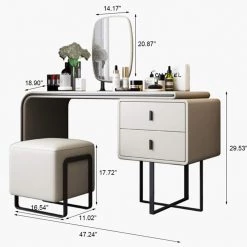 Modern Extendable Jewelry Armoire PU Leather Makeup Vanity Set with Side Cabinet, Mirror and Stool 47 x 19 x 29 in. by Magic Home 10 Modern Extendable Jewelry Armoire PU Leather Makeup Vanity Set with Side Cabinet, Mirror and Stool 47 x 19 x 29 in. by Magic Home -Cheap Tidoin Store white magic home makeup vanities pv vb013aw03 c3 1000