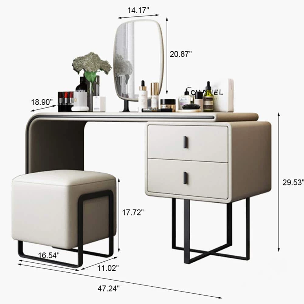 Modern Extendable Jewelry Armoire PU Leather Makeup Vanity Set with Side Cabinet, Mirror and Stool 47 x 19 x 29 in. by Magic Home 5 Modern Extendable Jewelry Armoire PU Leather Makeup Vanity Set with Side Cabinet, Mirror and Stool 47 x 19 x 29 in. by Magic Home - Image 3