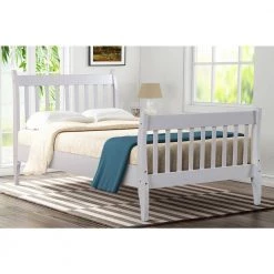 White Twin Size Platform Bed Frame with Wood Slat Support by Magic Home -Cheap Tidoin Store white magic home platform beds cs wf187441kaa 31 1000