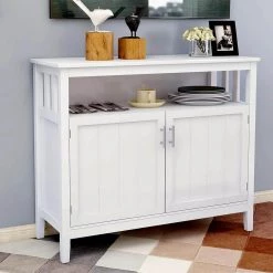 White Kitchen Storage Sideboard and Buffet Server Cabinet with 2-Shelves by Magic Home