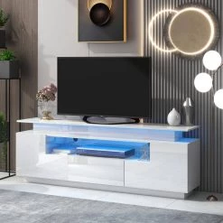 67 in. White Functional Entertainment Center TV Stand Cabinet with Color Changing LED Lights Fit For TV Up to 75 in. by Magic Home -Cheap Tidoin Store white magic home tv stands cs w33115873 31 1000