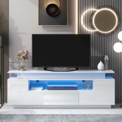67 in. White Functional Entertainment Center TV Stand Cabinet with Color Changing LED Lights Fit For TV Up to 75 in. by Magic Home