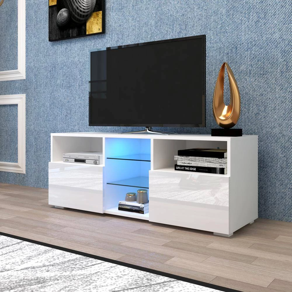 13.8 in. High-Gloss LED White TV Stand TV Console with 20 Colors LED Lights Fits TV's up to 55 in. by Magic Home 4 13.8 in. High-Gloss LED White TV Stand TV Console with 20 Colors LED Lights Fits TV's up to 55 in. by Magic Home - Image 2