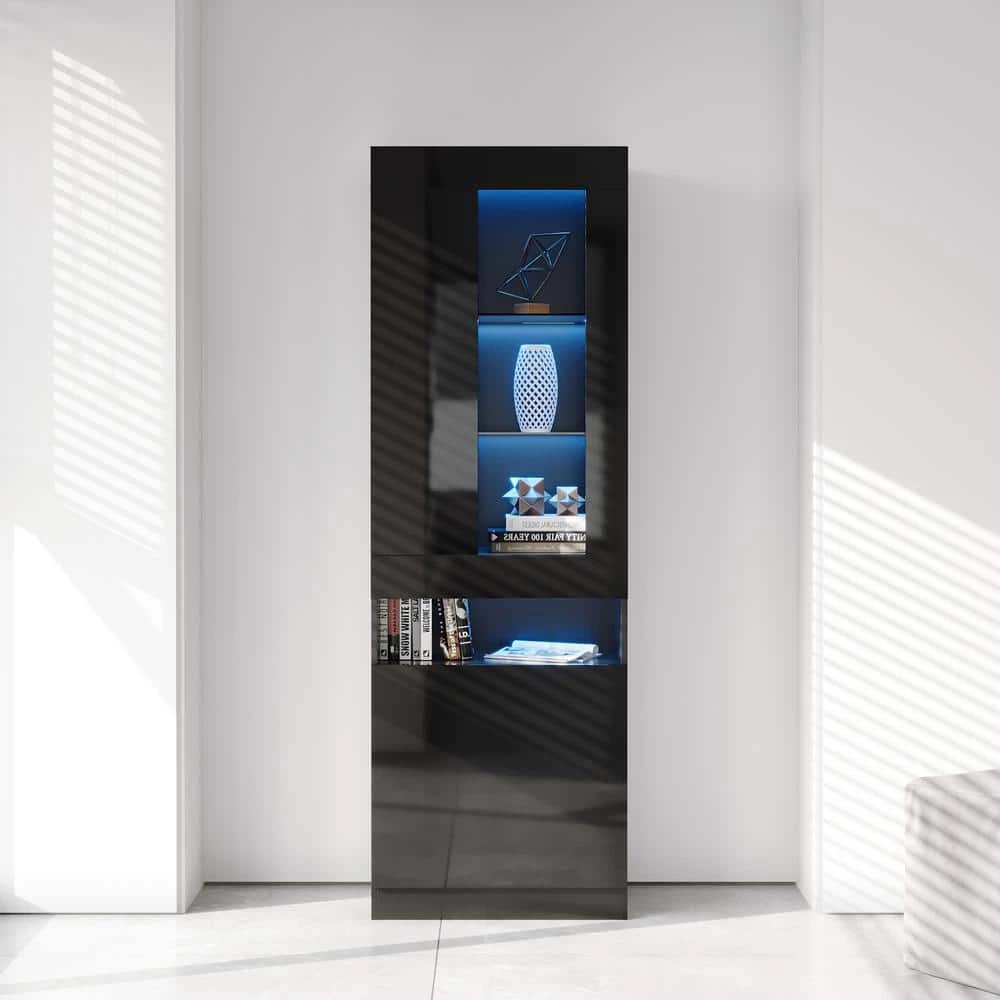 Modern 71.65 in. H Black Freestanding Kitchen Cabinet Accent Storage Cabinet with 2 Doors, 4 Shelves and LED Lights by Tidoin 12 Modern 71.65 in. H Black Freestanding Kitchen Cabinet Accent Storage Cabinet with 2 Doors, 4 Shelves and LED Lights by Tidoin - Image 10