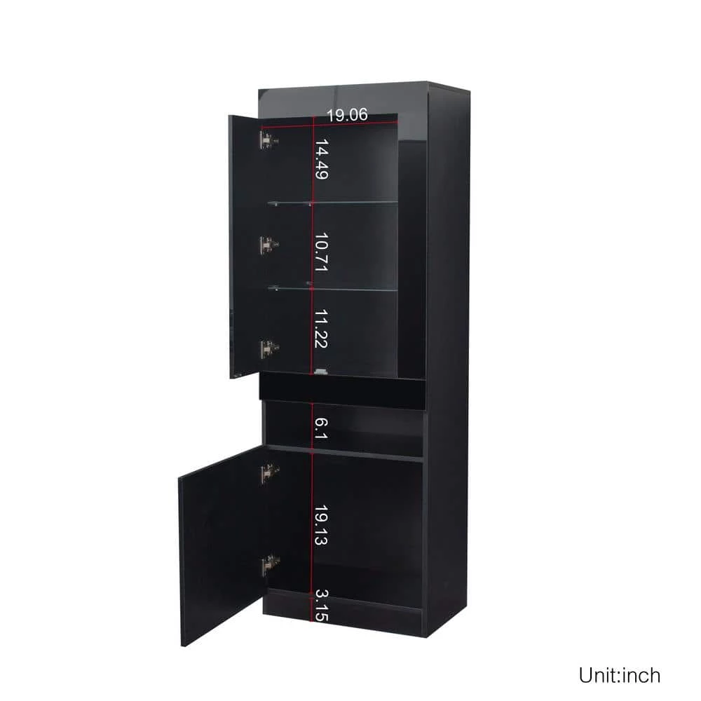 Modern 71.65 in. H Black Freestanding Kitchen Cabinet Accent Storage Cabinet with 2 Doors, 4 Shelves and LED Lights by Tidoin 7 Modern 71.65 in. H Black Freestanding Kitchen Cabinet Accent Storage Cabinet with 2 Doors, 4 Shelves and LED Lights by Tidoin - Image 5