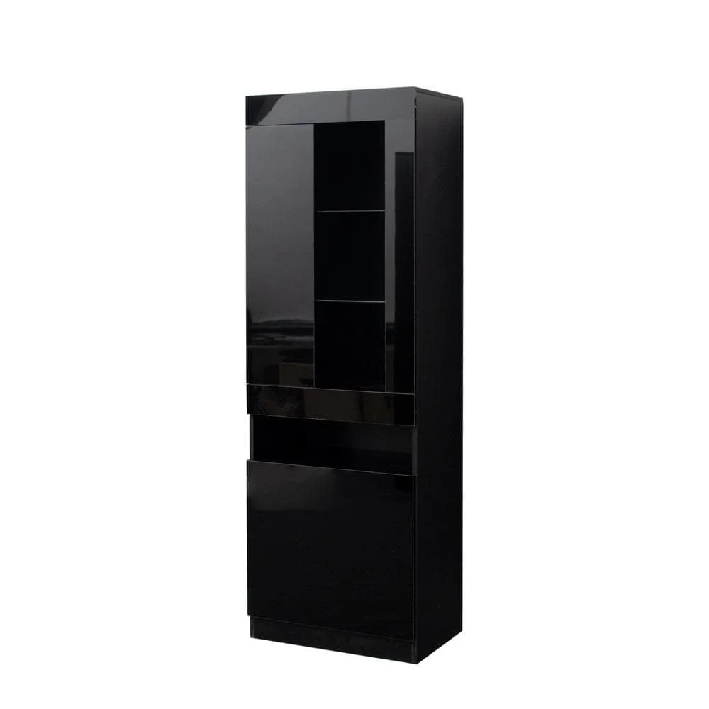 Modern 71.65 in. H Black Freestanding Kitchen Cabinet Accent Storage Cabinet with 2 Doors, 4 Shelves and LED Lights by Tidoin 3 Modern 71.65 in. H Black Freestanding Kitchen Cabinet Accent Storage Cabinet with 2 Doors, 4 Shelves and LED Lights by Tidoin