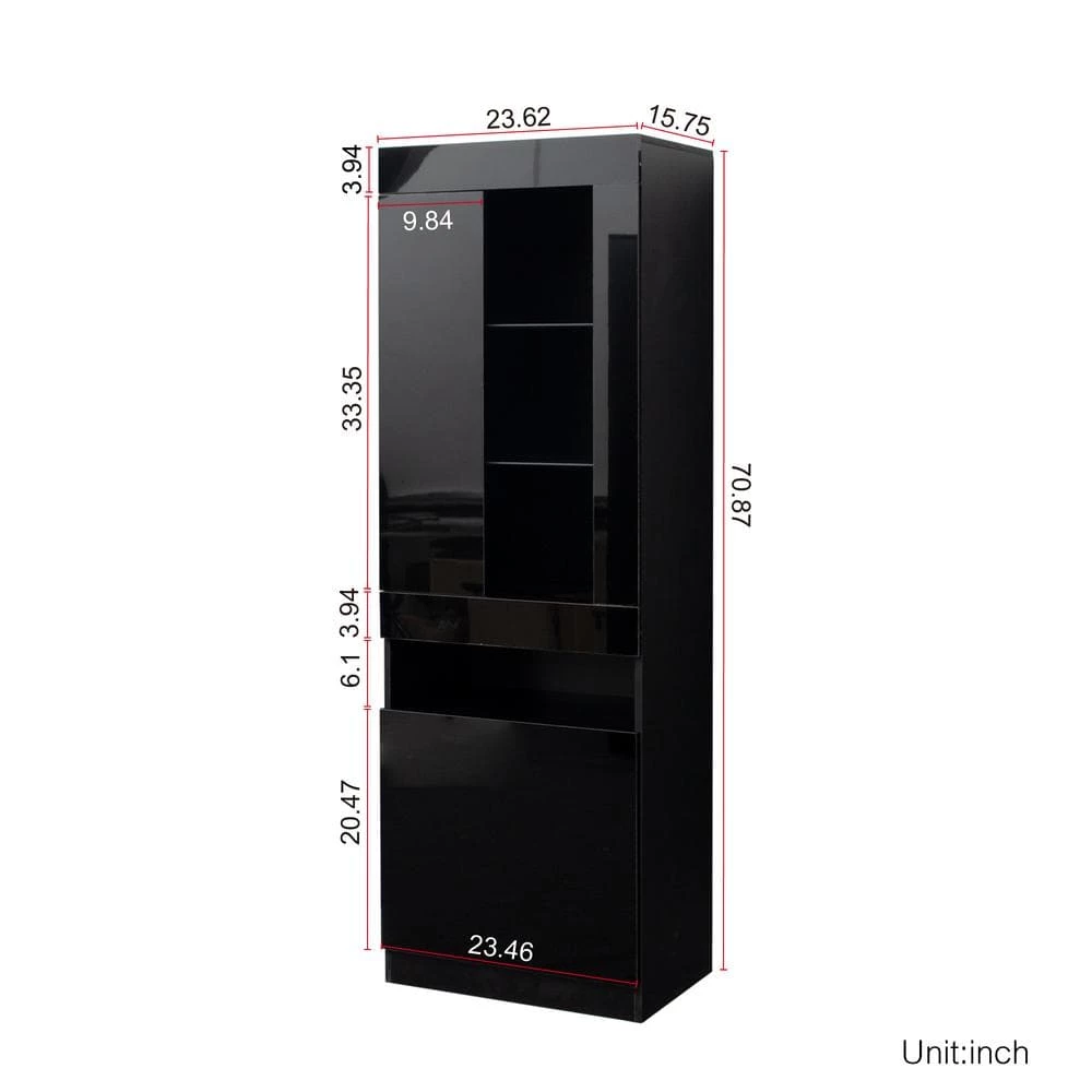 Modern 71.65 in. H Black Freestanding Kitchen Cabinet Accent Storage Cabinet with 2 Doors, 4 Shelves and LED Lights by Tidoin 6 Modern 71.65 in. H Black Freestanding Kitchen Cabinet Accent Storage Cabinet with 2 Doors, 4 Shelves and LED Lights by Tidoin - Image 4