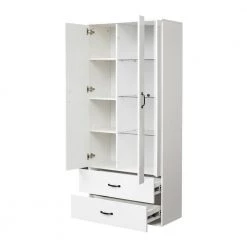 Modern 71.65 in. H White Freestanding Kitchen Cabinet Accent Storage Cabinet with 2 Doors, 2 Drawers and 6 Shelves by Tidoin -Cheap Tidoin Store white tidoin accent cabinets js ydw3 0114 44 1000