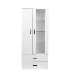 Modern 71.65 in. H White Freestanding Kitchen Cabinet Accent Storage Cabinet with 2 Doors, 2 Drawers and 6 Shelves by Tidoin