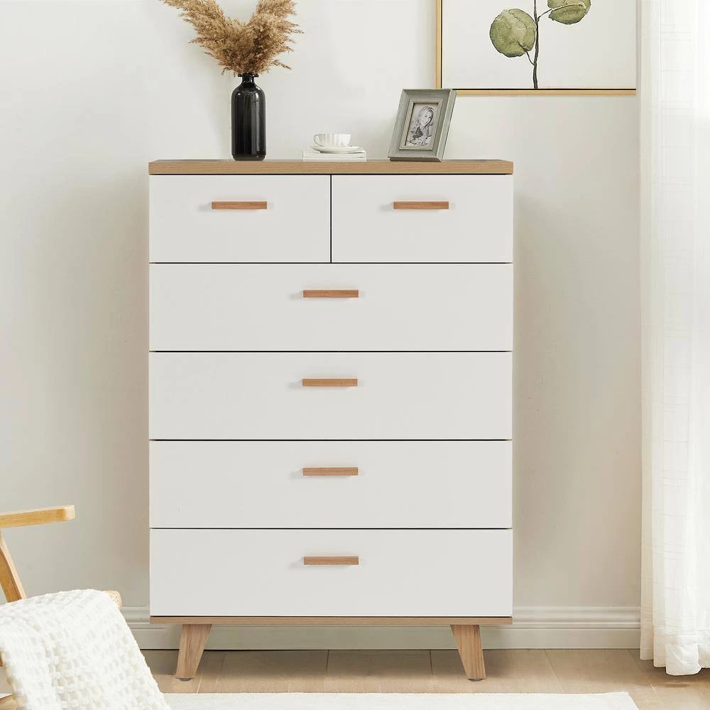 Modern 15.7 in. D x 31.5 in. W x 45.5 in. H White Wood Storage Cabinet with 6-Drawers by Tidoin 12 Modern 15.7 in. D x 31.5 in. W x 45.5 in. H White Wood Storage Cabinet with 6-Drawers by Tidoin - Image 10