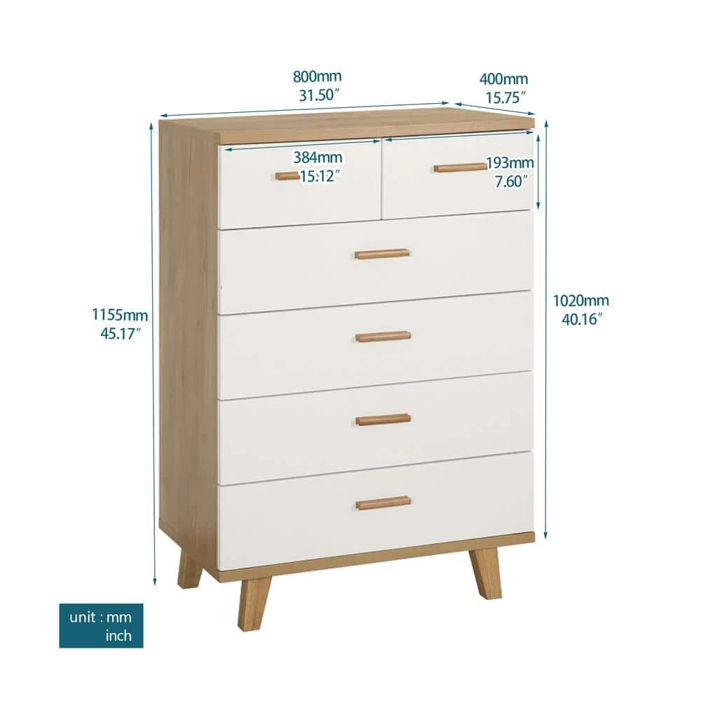 Modern 15.7 in. D x 31.5 in. W x 45.5 in. H White Wood Storage Cabinet with 6-Drawers by Tidoin 6 Modern 15.7 in. D x 31.5 in. W x 45.5 in. H White Wood Storage Cabinet with 6-Drawers by Tidoin - Image 4
