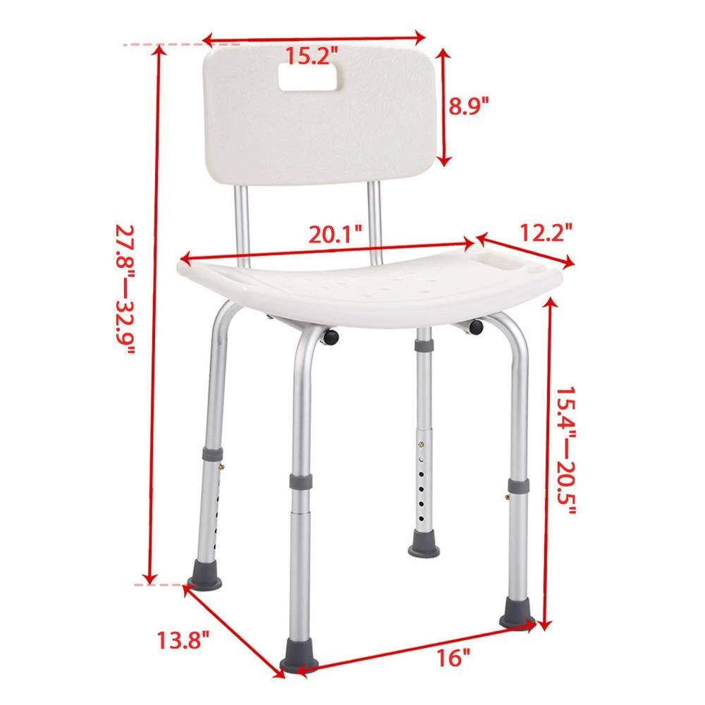 White Metal Adjustable Height Armless Bath Side Chair with Back by Tidoin 5 White Metal Adjustable Height Armless Bath Side Chair with Back by Tidoin - Image 3