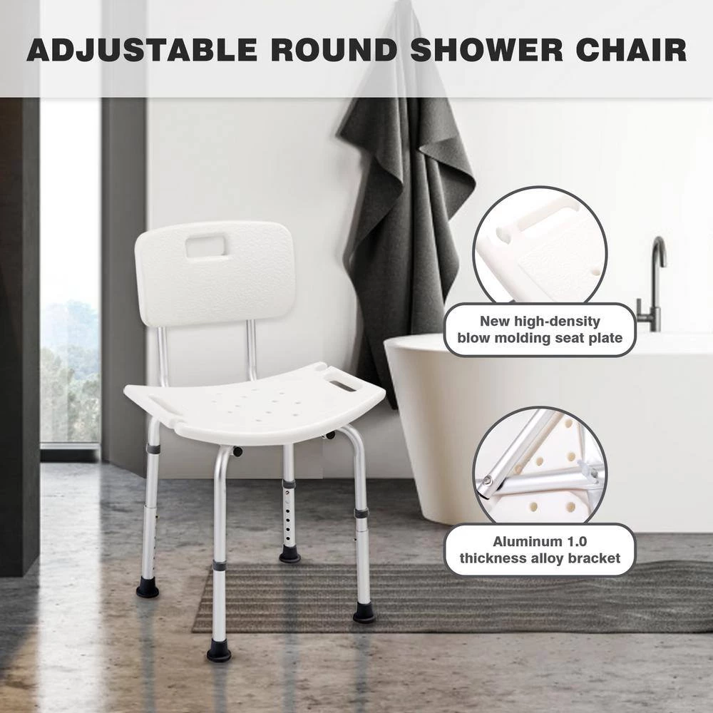 White Metal Adjustable Height Armless Bath Side Chair with Back by Tidoin 9 White Metal Adjustable Height Armless Bath Side Chair with Back by Tidoin - Image 7