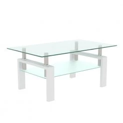 39 in. W x 23 in. D x 17 in. H White Middle Rectangle Double-Deck Glass Coffee Table Modern Side Center Table by Tidoin -Cheap Tidoin Store white tidoin coffee tables jws ydw2 6821 4f 1000