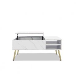 39.4 in. White Rectangular Lift Top Extendable Wood Coffee Table with Storage and 2-Shelves by Tidoin
