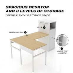 52.7 in. L-Shaped White Wood Computer Desk Office Table with 2-Hook 1-Shelf and 1-Door Metal Locker by Tidoin -Cheap Tidoin Store white tidoin computer desks ktech ydw6 002 44 1000