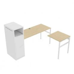 52.7 in. L-Shaped White Wood Computer Desk Office Table with 2-Hook 1-Shelf and 1-Door Metal Locker by Tidoin