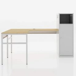 52.7 in. L-Shaped White Wood Computer Desk Office Table with 2-Hook 1-Shelf and 1-Door Metal Locker by Tidoin -Cheap Tidoin Store white tidoin computer desks ktech ydw6 002 76 1000