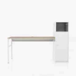 52.7 in. Rectangular White Wood Computer Desk Office Table with 2-Hook 1-Shelf and 1-Door Metal Locker by Tidoin