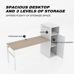 52.7 in. Rectangular White Wood Computer Desk Office Table with 2-Hook 1-Shelf and 1-Door Metal Locker by Tidoin -Cheap Tidoin Store white tidoin computer desks ktech ydw6 367 76 1000