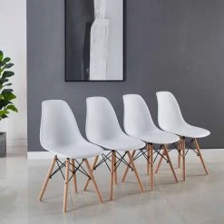 BX-Box Modern White Plastic High Back Dining Chair with Wood Leg (Set of 4) by Tidoin -Cheap Tidoin Store white tidoin dining chairs bs ydw2 0690 31 1000