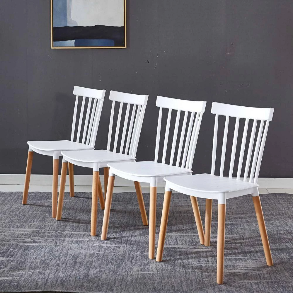 BX-Box Modern White Plastic High Back Dining Chair with Wood Leg (Set of 4) by Tidoin 6 BX-Box Modern White Plastic High Back Dining Chair with Wood Leg (Set of 4) by Tidoin - Image 4