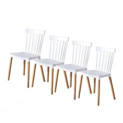 BX-Box Modern White Plastic High Back Dining Chair with Wood Leg (Set of 4) by Tidoin