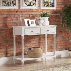 35.43 in. W White 30.31 in. H Rectangle Wood Top Side Table with 2-Drawers and 1-Shelf by Tidoin -Cheap Tidoin Store white tidoin end side tables lxz ydsf 04wt 31 1000