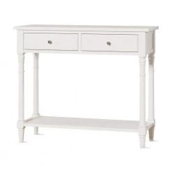 35.43 in. W White 30.31 in. H Rectangle Wood Top Side Table with 2-Drawers and 1-Shelf by Tidoin