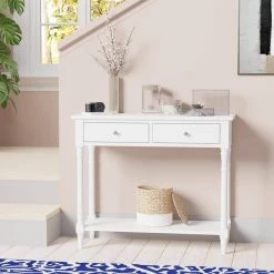 35.43 in. W White 30.31 in. H Rectangle Wood Top Side Table with 2-Drawers and 1-Shelf by Tidoin -Cheap Tidoin Store white tidoin end side tables lxz ydsf 04wt fa 1000