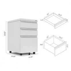 Modern White Steel File Cabinet Storage Cabinet with 3-Drawers and 5-Wheels by Tidoin -Cheap Tidoin Store white tidoin file cabinets ste ydw2 848 4f 1000