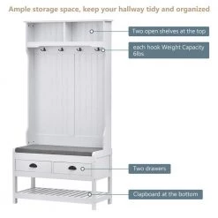 68.9 in. H White 3-in-1 Design Wood Hall Tree with 4 Hooks, 1 Shelf and 2 Storage Drawers by Tidoin -Cheap Tidoin Store white tidoin hall trees uc ydwf 3aak 1f 1000