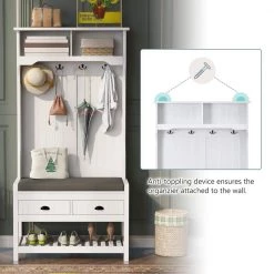 68.9 in. H White 3-in-1 Design Wood Hall Tree with 4 Hooks, 1 Shelf and 2 Storage Drawers by Tidoin -Cheap Tidoin Store white tidoin hall trees uc ydwf 3aak 44 1000