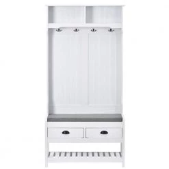 68.9 in. H White 3-in-1 Design Wood Hall Tree with 4 Hooks, 1 Shelf and 2 Storage Drawers by Tidoin