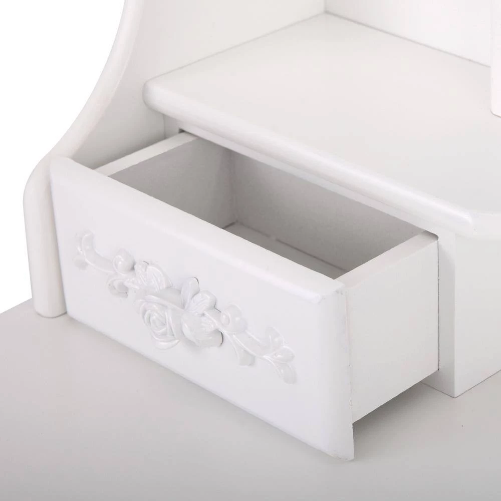 Modern 15.7 in. D x 29.5 in. W x 56.3 in. H White Wood Vanity Set with 4 Drawers, Mirror and Stool by Tidoin 8 Modern 15.7 in. D x 29.5 in. W x 56.3 in. H White Wood Vanity Set with 4 Drawers, Mirror and Stool by Tidoin - Image 6