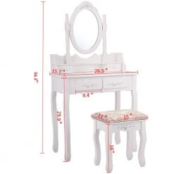 Modern 15.7 in. D x 29.5 in. W x 56.3 in. H White Wood Vanity Set with 4 Drawers, Mirror and Stool by Tidoin 13 Modern 15.7 in. D x 29.5 in. W x 56.3 in. H White Wood Vanity Set with 4 Drawers, Mirror and Stool by Tidoin -Cheap Tidoin Store white tidoin makeup vanities mz ydw1 9665 c3 1000