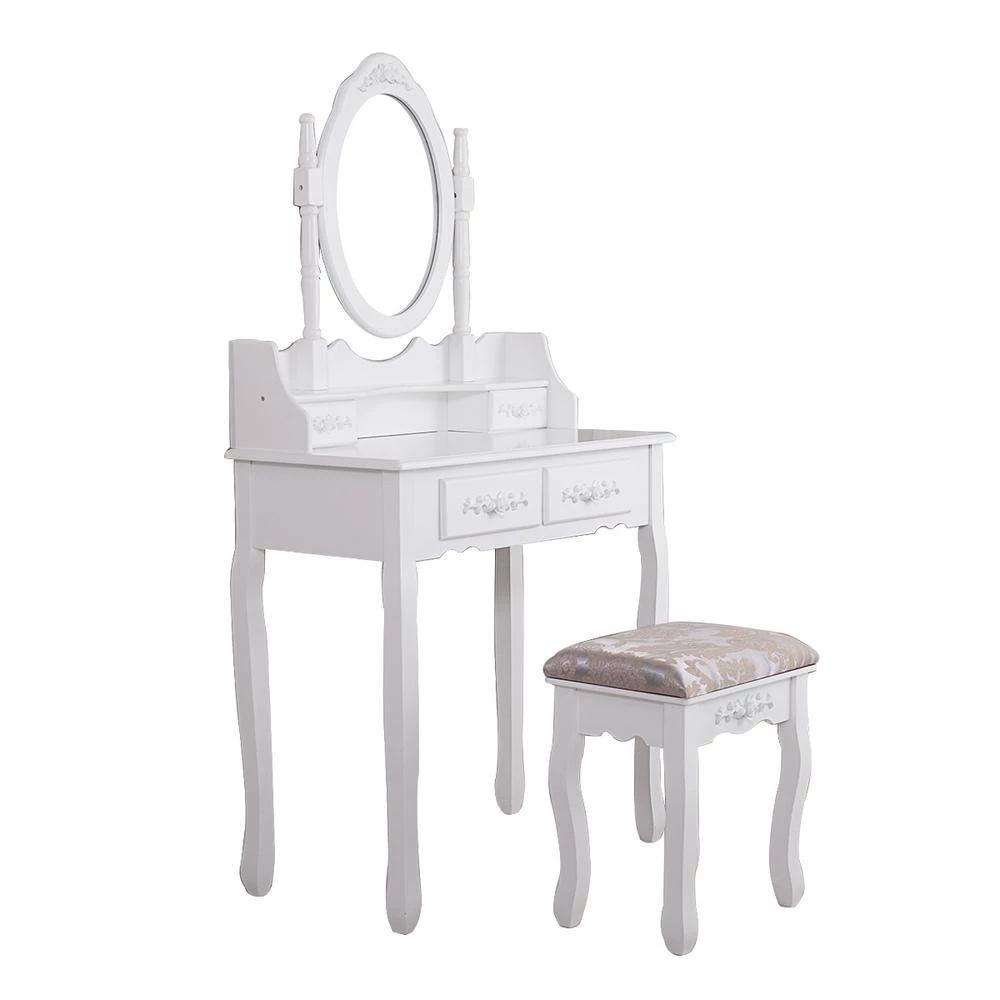 Modern 15.7 in. D x 29.5 in. W x 56.3 in. H White Wood Vanity Set with 4 Drawers, Mirror and Stool by Tidoin 4 Modern 15.7 in. D x 29.5 in. W x 56.3 in. H White Wood Vanity Set with 4 Drawers, Mirror and Stool by Tidoin - Image 2