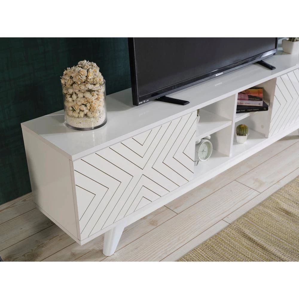Modern 67 in. Wood White TV Stand with 2 Storage Shelves and 2 Doors Fits TV's up to 70 in. by Tidoin 8 Modern 67 in. Wood White TV Stand with 2 Storage Shelves and 2 Doors Fits TV's up to 70 in. by Tidoin - Image 6