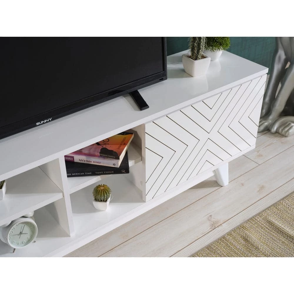 Modern 67 in. Wood White TV Stand with 2 Storage Shelves and 2 Doors Fits TV's up to 70 in. by Tidoin 6 Modern 67 in. Wood White TV Stand with 2 Storage Shelves and 2 Doors Fits TV's up to 70 in. by Tidoin - Image 4