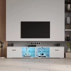 Modern 78.74 in. Wood White TV Stand with 2 Storage Doors Fits TV's up to 80 in. with 2 Shelves by Tidoin -Cheap Tidoin Store white tidoin tv stands js ydw3 0093 31 1000
