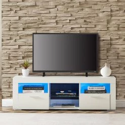 Modern 51.2 in. Wood White TV Stand with 2-Doors Fits TV's up to 55 in. with LED Light by Tidoin -Cheap Tidoin Store white tidoin tv stands jxy ydw6s 012 31 1000