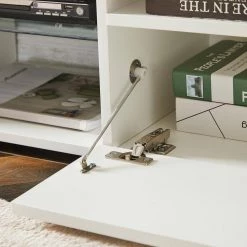 Modern 51.2 in. Wood White TV Stand with 2-Doors Fits TV's up to 55 in. with LED Light by Tidoin -Cheap Tidoin Store white tidoin tv stands jxy ydw6s 012 4f 1000