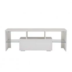 Modern 51.2 in. Wood White TV Stand with 1-Door and 2-Shelf Fits TV's up to 55 in. with LED Light by Tidoin -Cheap Tidoin Store white tidoin tv stands jxy ydw6s 028 76 1000