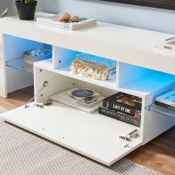 51.2 in. Wood White TV Stand with 1-Storage Door Fits TV's up to 55 in. with LED Light by Tidoin -Cheap Tidoin Store white tidoin tv stands jxy ydw6s 539 1f 1000