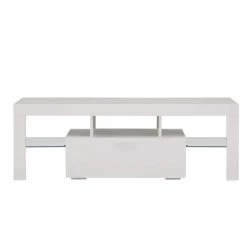 51.2 in. Wood White TV Stand with 1-Storage Door Fits TV's up to 55 in. with LED Light by Tidoin