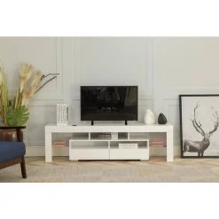 Modern 63 in. Wood White TV Stand Console Table with LED Light, 2-Drawer and 2-Shelves Fits TV's up to 65 in. by Tidoin 21 Modern 63 in. Wood White TV Stand Console Table with LED Light, 2-Drawer and 2-Shelves Fits TV's up to 65 in. by Tidoin -Cheap Tidoin Store white tidoin tv stands zoy ydw5 2745 31 1000