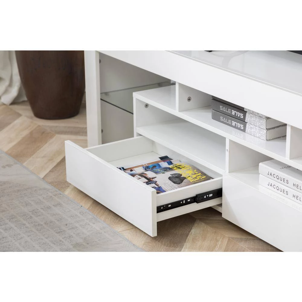 Modern 63 in. Wood White TV Stand Console Table with LED Light, 2-Drawer and 2-Shelves Fits TV's up to 65 in. by Tidoin 11 Modern 63 in. Wood White TV Stand Console Table with LED Light, 2-Drawer and 2-Shelves Fits TV's up to 65 in. by Tidoin - Image 9