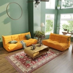 3 Pieces Bean Bag Teddy Velvet Top Thick Seat Living Room Lazy Sofa in Yellow (2 Seater + 3 Seater + Ottoman ) by Magic Home -Cheap Tidoin Store yellow magic home living room sets cs lp000012eaa 31 1000